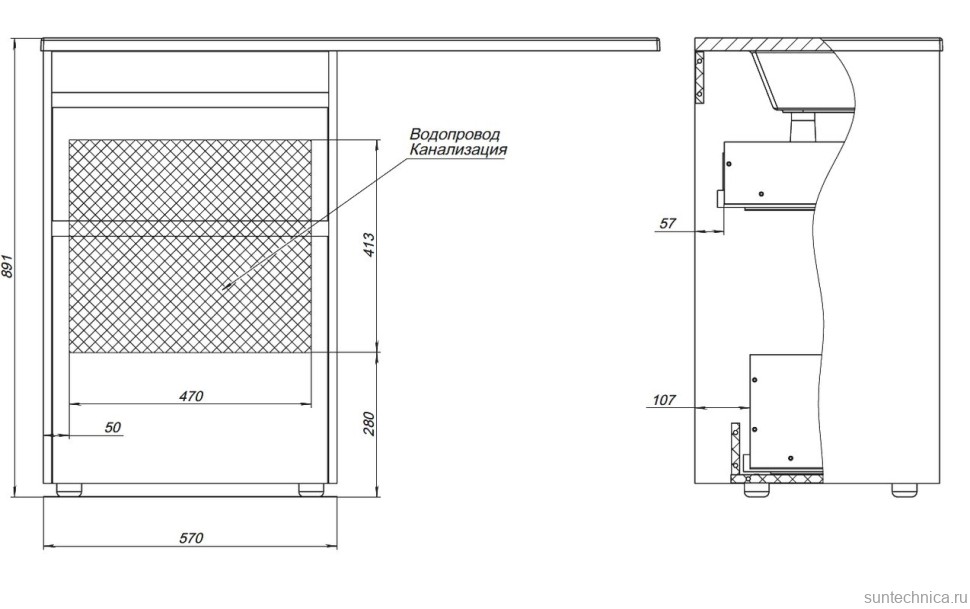 Тумба с раковиной Aquanet Токио 58 L напольная, дуб веллингтон, под стиральную машину