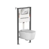 Комплект Ceramicanova Унитаз подвесной New Day CN3005 безободковый, с микролифтом + Инсталляция Balance CN121001CH с кнопкой Circle глянцевый хром