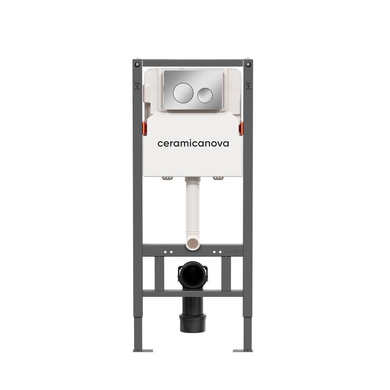 Комплект Ceramicanova Унитаз подвесной New Day CN3005 безободковый, с микролифтом + Инсталляция Balance CN121001CH с кнопкой Circle глянцевый хром