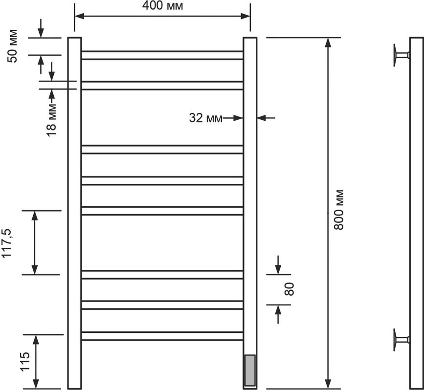 Полотенцесушитель электрический Comfysan Noumi EC-8 80x45 см, подключение справа, слева, хром, лесенка, из стали