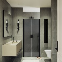Душевая дверь в нишу Maybahglass MGD-444-6 99 см, профиль матовый черный, стекло графит матовый