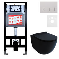 Комплект Унитаз подвесной Esbano Garcia ESUPGARCBM матовый черный + Инсталляция Fram + Кнопка ESINMTP21ST