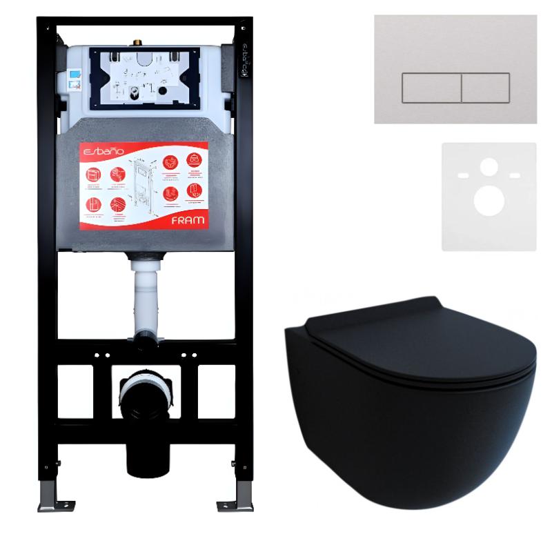 Комплект Унитаз подвесной Esbano Garcia ESUPGARCBM матовый черный + Инсталляция Fram + Кнопка ESINMTP21ST