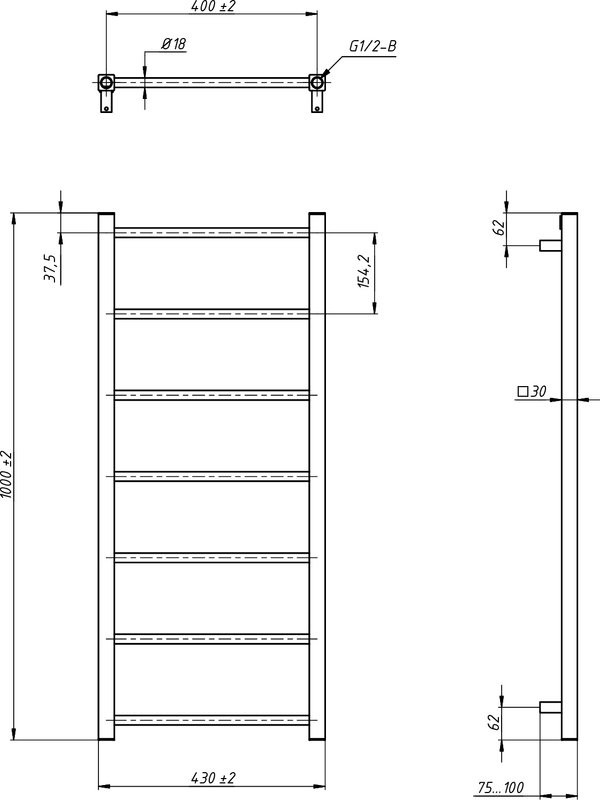 Полотенцесушитель водяной Grota Simple 100x43, RAL9005 черный матовый