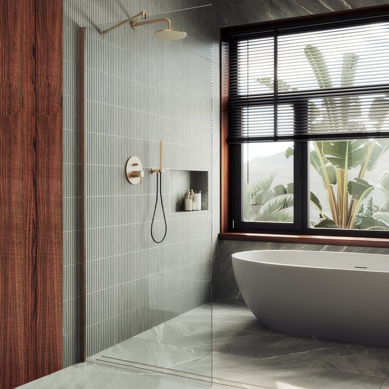 Душевая перегородка Maybahglass MGD-1352-2ш 99 см, профиль бронза, стекло прозрачное