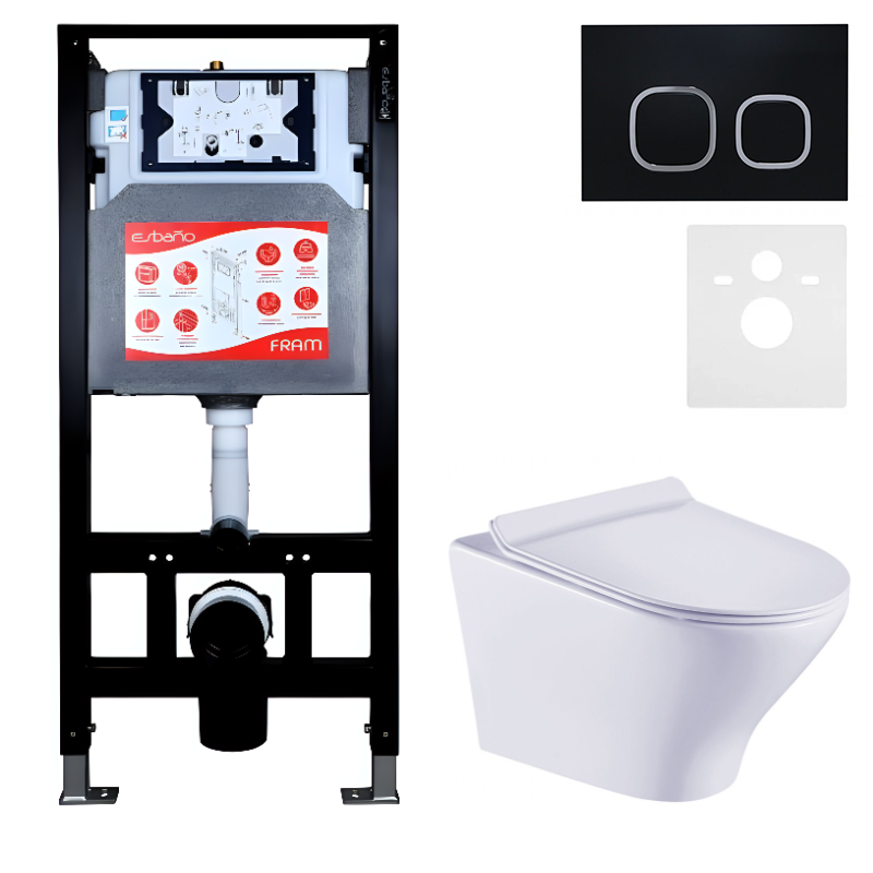 Комплект Унитаз подвесной Esbano Aster ESUPASTEW белый глянец + Инсталляция Fram + Кнопка ESINLPS10MB