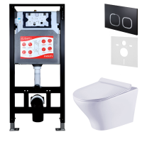 Комплект Унитаз подвесной Esbano Aster ESUPASTEW белый глянец + Инсталляция Fram + Кнопка ESINLPS10MB