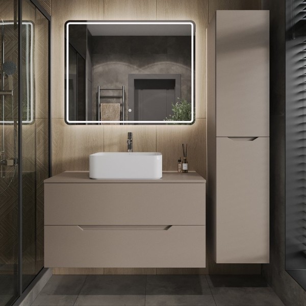 Мебель для ванной комнаты Orange Line 100 подвесная, 2 ящика, матовый латте с раковиной B02-460W