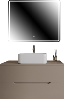 Мебель для ванной комнаты Orange Line 100 подвесная, 2 ящика, матовый латте с раковиной B02-460W