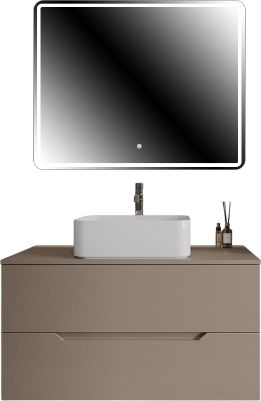 Мебель для ванной комнаты Orange Line 100 подвесная, 2 ящика, матовый латте с раковиной B02-460W