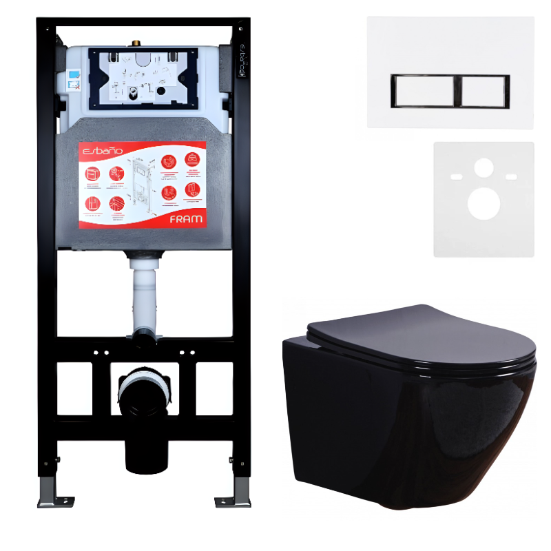 Комплект 3 в 1 Унитаз подвесной Esbano Azalea ESUPAZALB + Инсталляция Fram + Кнопка ESINPRK12GW цвет глянцевый белый