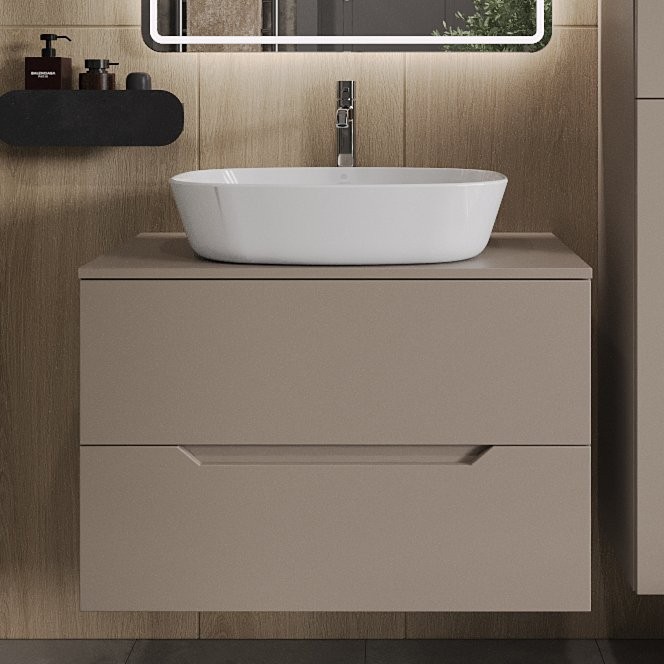 Тумба с раковиной Orange Line 80 подвесная, 2 ящика, матовый латте с раковиной B08-500W