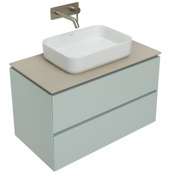 Тумба под раковину со столешницей Allen Brau Infinity 85 подвесная, папирус матовый, столешница бежевая