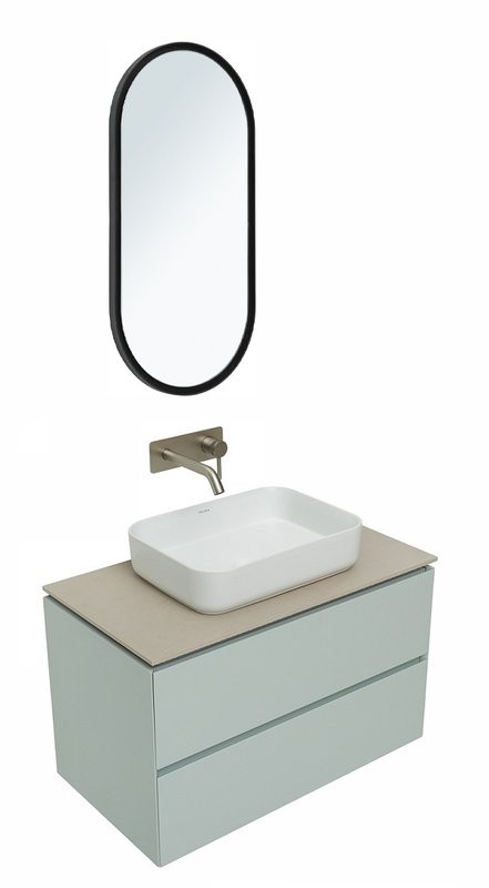 Тумба под раковину со столешницей Allen Brau Infinity 85 подвесная, папирус матовый, столешница бежевая