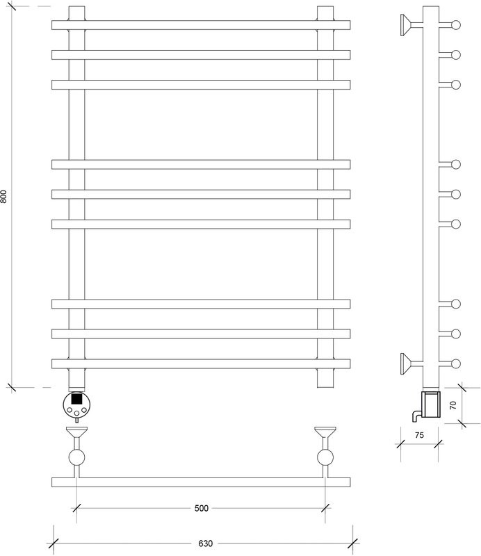 Полотенцесушитель электрический Secado Турин Плюс 80x55 см, подключение слева, матовый черный, лесенка
