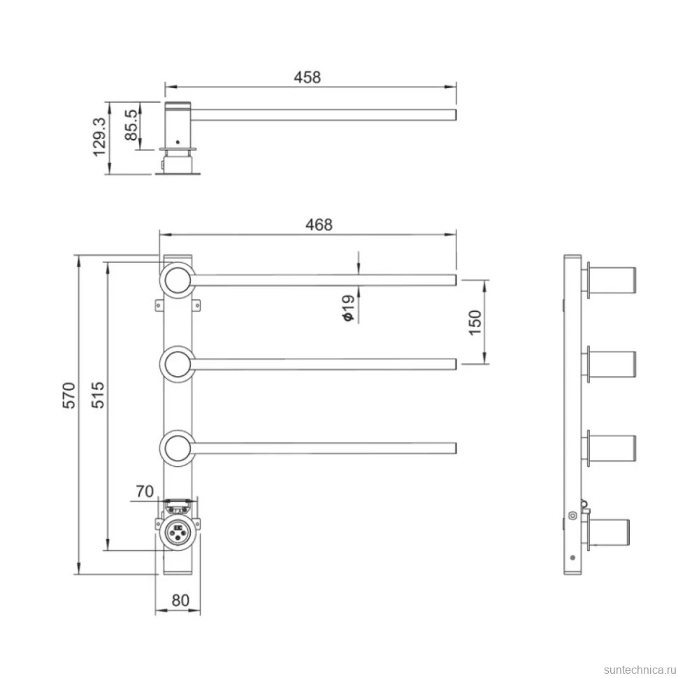Полотенцесушитель электрический Wonzon & Woghand WW-AL313-BR С ВНУТРЕННЕЙ ЧАСТЬЮ, браширвоанный никель