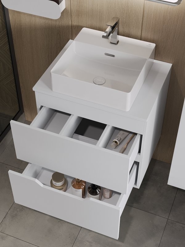Мебель для ванной комнаты Orange Line 60 подвесная, 2 ящика, матовая белая с раковиной B04-405W
