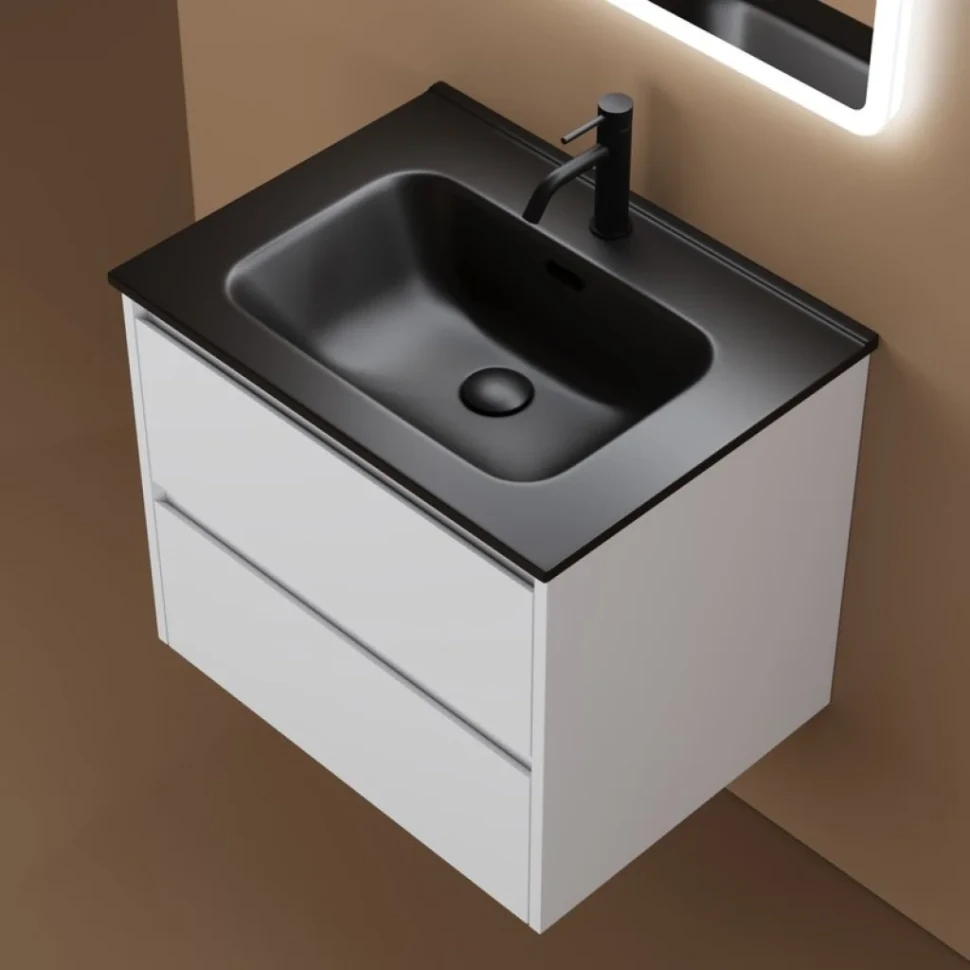 Мебель для ванной комнаты Sancos Libra 60 см белый глянец, черная раковина