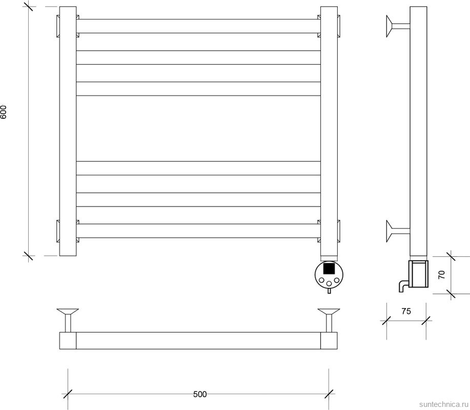Полотенцесушитель электрический Secado Корато 3 R 65x55 см, подключение справа, хром, лесенка