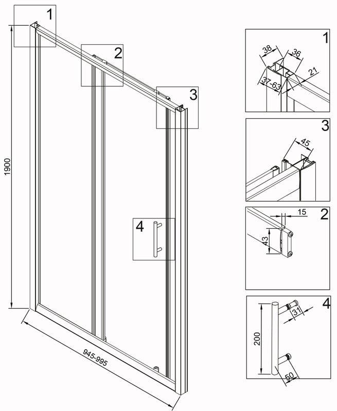 Душевая дверь в нишу Veconi Vianno VN-72B 100 см, профиль черный