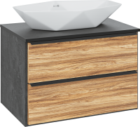 Тумба с раковиной Runo Мальта 70 подвесная, дуб, черная, раковина Poligono 65