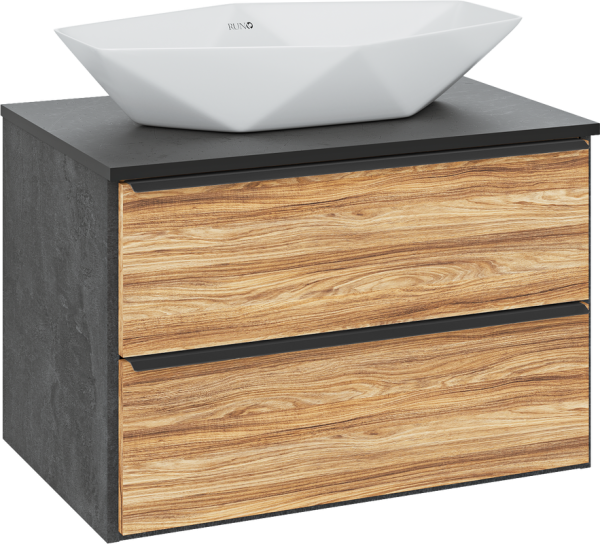 Тумба с раковиной Runo Мальта 70 подвесная, дуб, черная, раковина Poligono 65