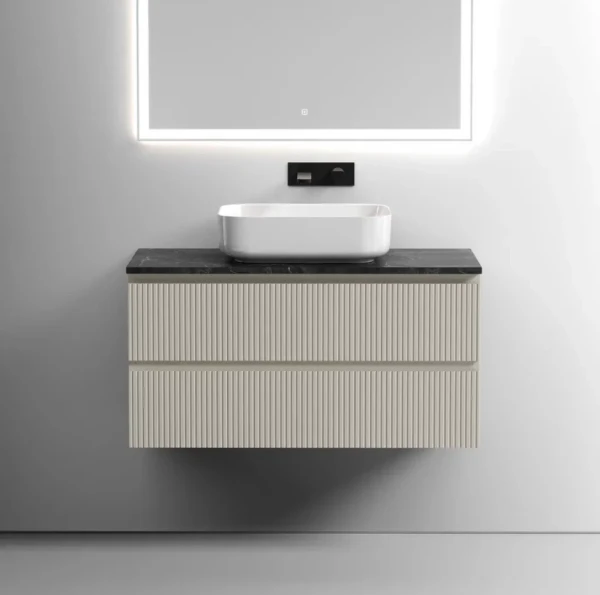 Тумба с раковиной Sancos Snob T 100 см, beige soft, столешница черный мрамор, раковина CN6011