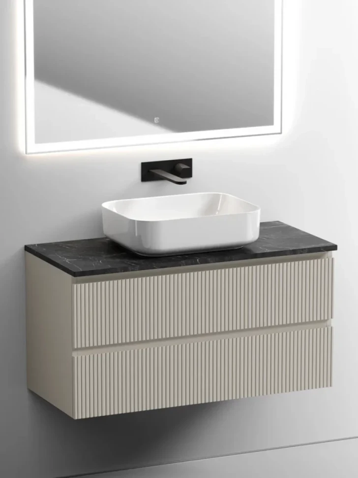 Тумба с раковиной Sancos Snob T 100 см, beige soft, столешница черный мрамор, раковина CN6011