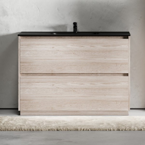 Тумба с раковиной Sancos Libra Floor 120 дуб галифакс натуральный, черная раковина CN7006MB
