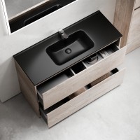 Тумба с раковиной Sancos Libra Floor 120 дуб галифакс натуральный, черная раковина CN7006MB