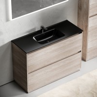 Тумба с раковиной Sancos Libra Floor 120 дуб галифакс натуральный, черная раковина CN7006MB