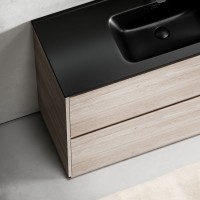 Тумба с раковиной Sancos Libra Floor 120 дуб галифакс натуральный, черная раковина CN7006MB