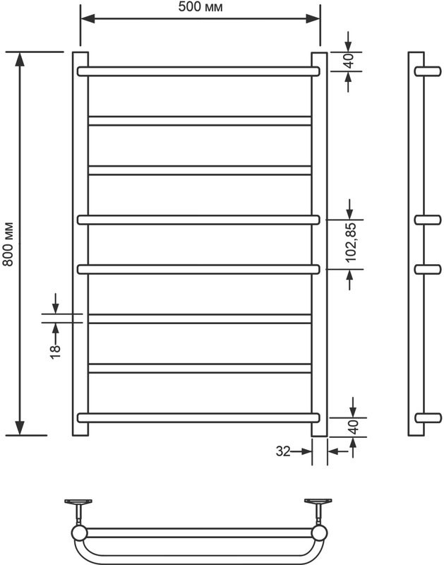 Полотенцесушитель водяной Comfysan Puro W-8 80х50 80x55 см, матовый белый, лесенка
