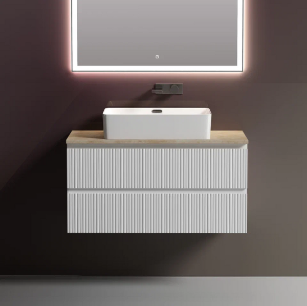 Тумба с раковиной Sancos Snob T 100 см, bianco, столешница бежевая, раковина CN5025