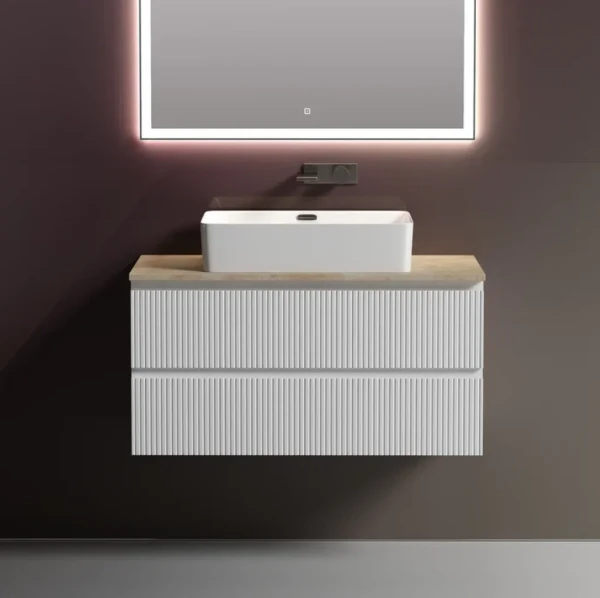 Тумба с раковиной Sancos Snob T 100 см, bianco, столешница бежевая, раковина CN5025