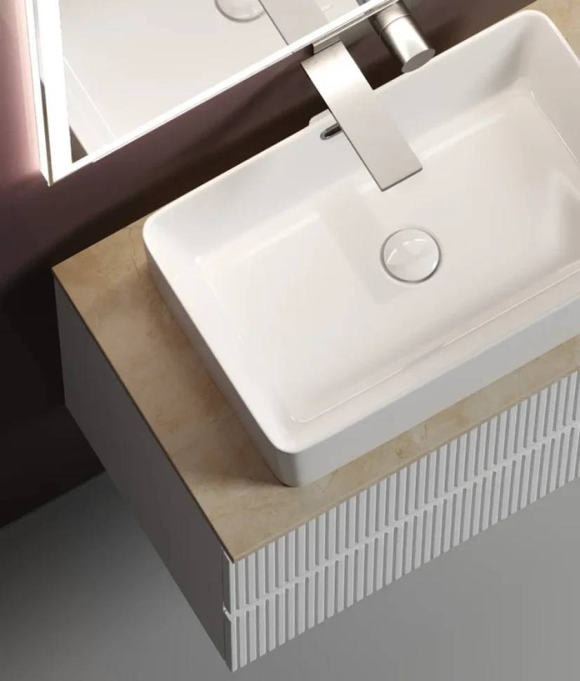 Тумба с раковиной Sancos Snob T 100 см, bianco, столешница бежевая, раковина CN5025