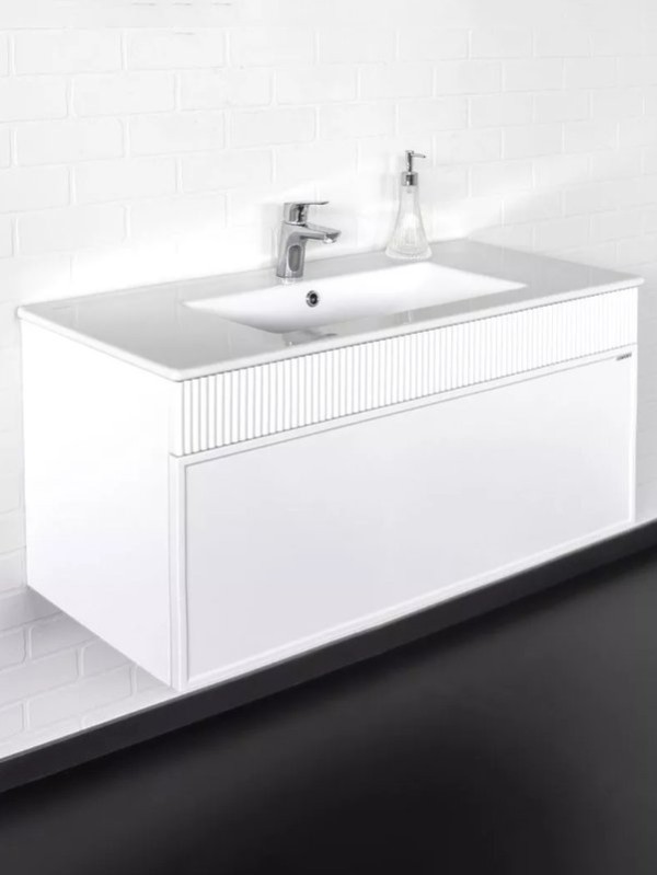 Тумба с раковиной Comforty Мадрид 100 подвесная, матовая белая