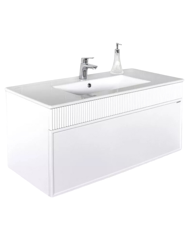 Тумба с раковиной Comforty Мадрид 100 подвесная, матовая белая