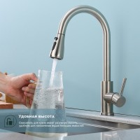 Смеситель для кухни с выдвижным изливом Splenka S203.49.05, сатин