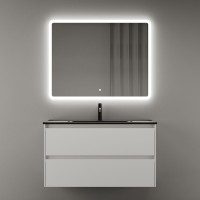 Мебель для ванной комнаты Sancos Cento 90 см белый глянец, черная раковина