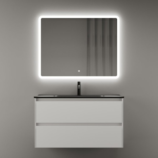 Мебель для ванной комнаты Sancos Cento 90 см белый глянец, черная раковина