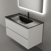 Мебель для ванной комнаты Sancos Cento 90 см белый глянец, черная раковина