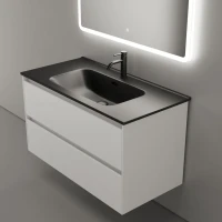 Мебель для ванной комнаты Sancos Cento 90 см белый глянец, черная раковина