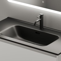 Мебель для ванной комнаты Sancos Cento 90 см белый глянец, черная раковина