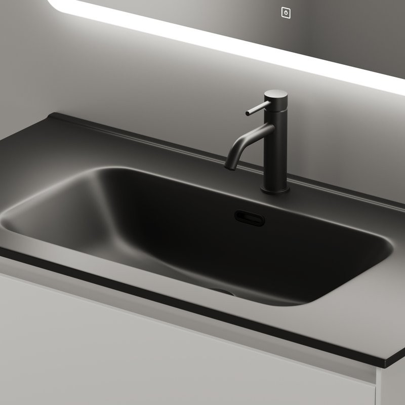 Мебель для ванной комнаты Sancos Cento 90 см белый глянец, черная раковина