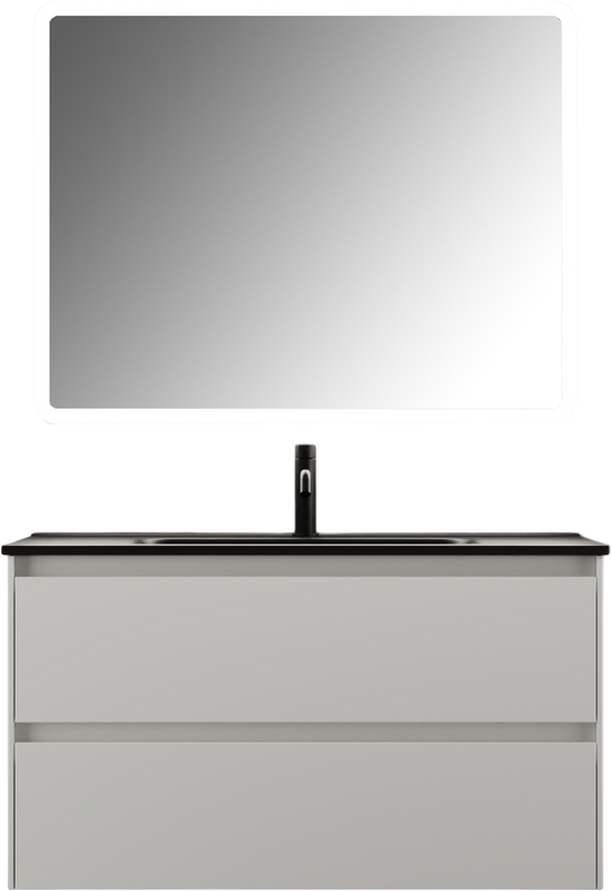 Мебель для ванной комнаты Sancos Cento 90 см белый глянец, черная раковина