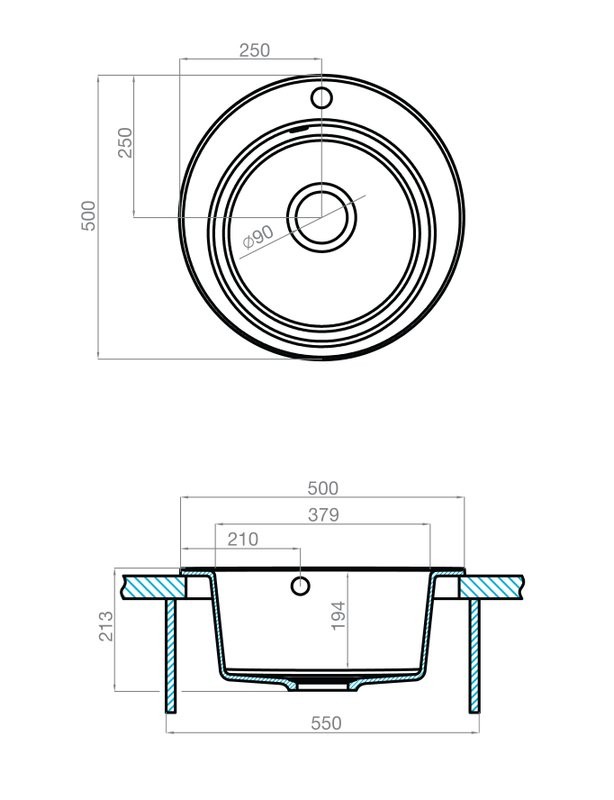 Мойка кухонная AQUATON Шелли 50, серая