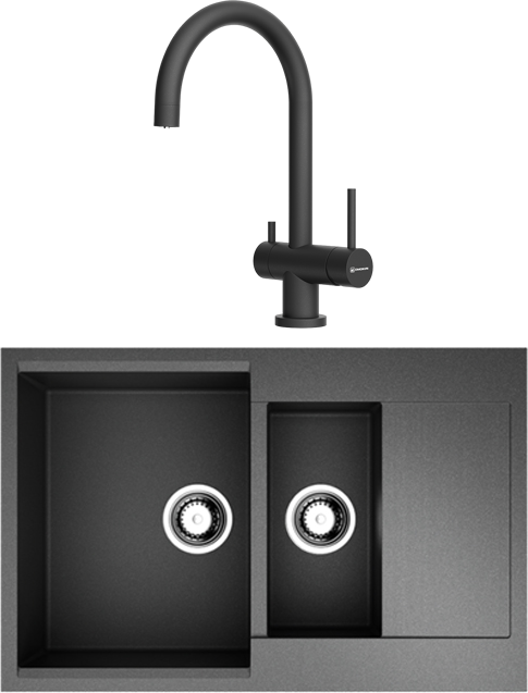 Комплект Мойка Omoikiri Daisen 78-2-BL черная + Смеситель Yamada P-BL черный