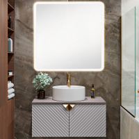 Мебель для ванной комнаты Runo Андорра 85 кашемир серый, дуб какао, раковина Sole 40