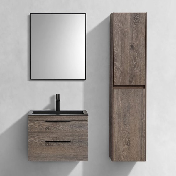 Мебель для ванной комнаты Vincea Chiara 2D 60, 2 ящика, темный дуб, с черной раковиной